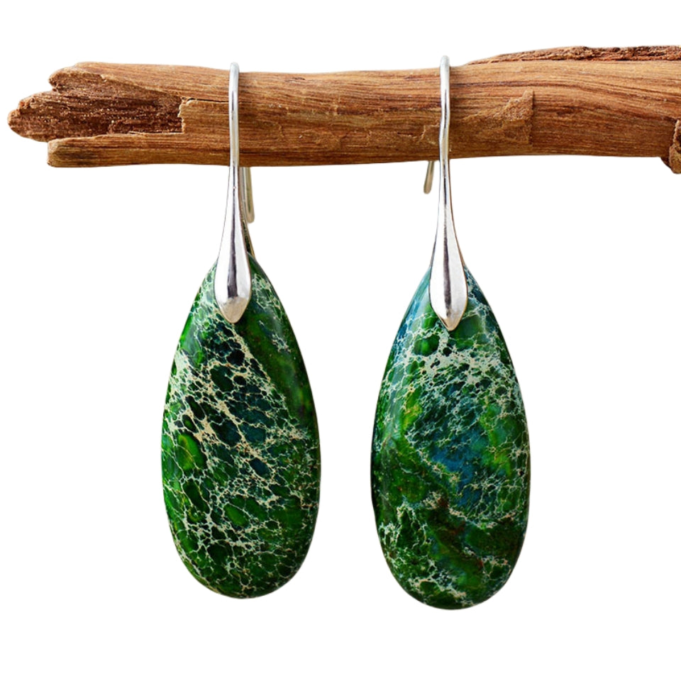 Emperor Stone Bohemian Water Eardrop Earrings GEMROCKY-Jewelry-Green Silver-