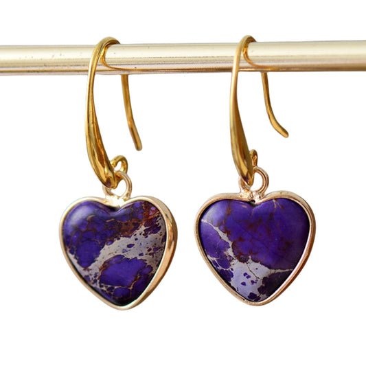 Emperor Stone Heart Eardrop Earrings GEMROCKY-Jewelry-Purple-