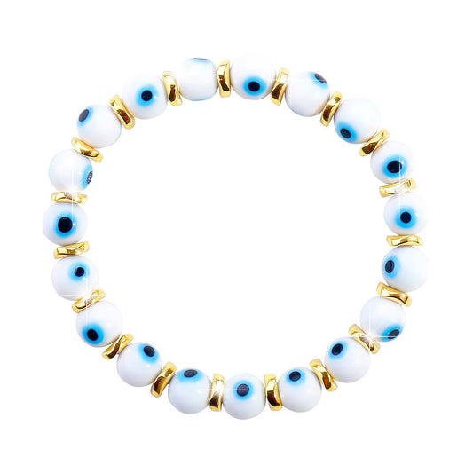 Evil Eye 8mm Bead Bracelets GEMROCKY-Bracelets-【Gold Separator】White Glass Eyes-