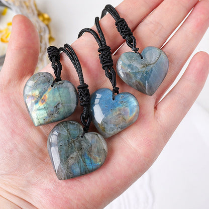 Flashy Labradorite Heart Pendant Necklaces GEMROCKY-Jewelry-