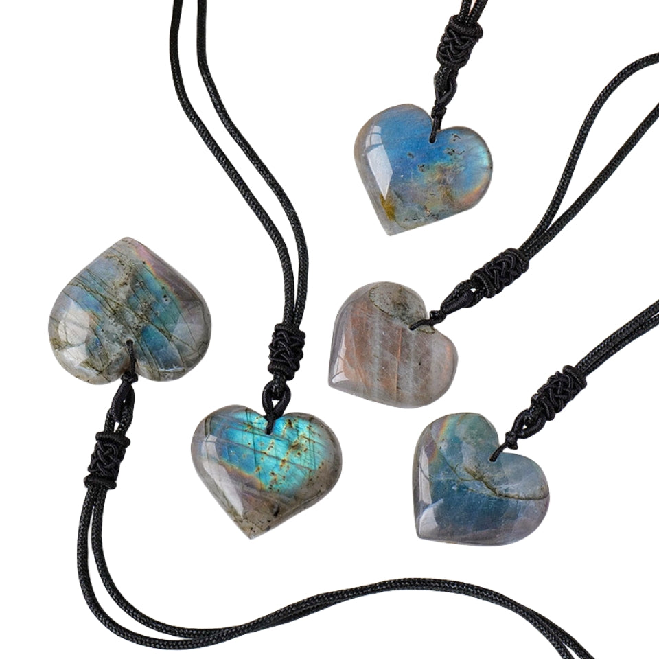 Flashy Labradorite Heart Pendant Necklaces GEMROCKY-Jewelry-