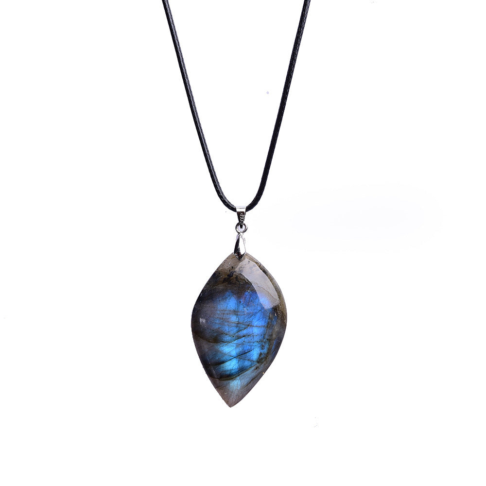 Flashy Labradorite Leaf Pendant Necklaces GEMROCKY-Jewelry-