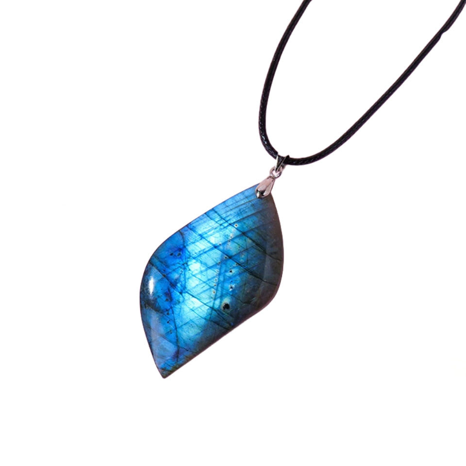 Flashy Labradorite Leaf Pendant Necklaces GEMROCKY-Jewelry-