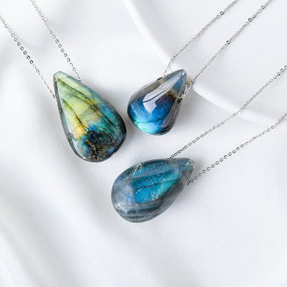 Flashy Labradorite Waterdrop Pendant Necklaces GEMROCKY-Jewelry-