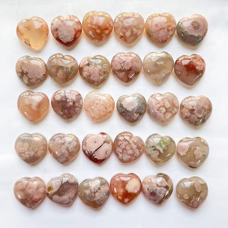 Flower Agate 3cm Mini Hearts GEMROCKY-Carvings-