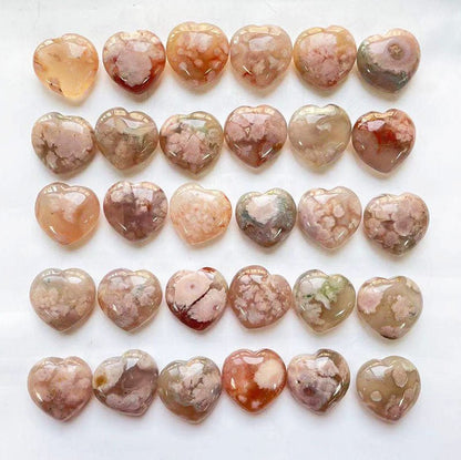 Flower Agate 3cm Mini Hearts GEMROCKY-Carvings-