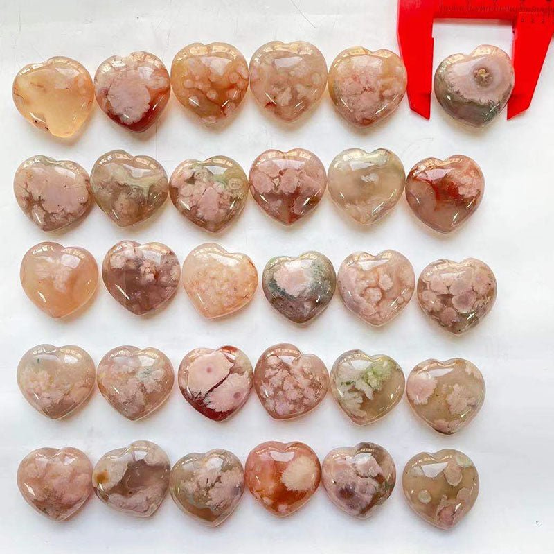 Flower Agate 3cm Mini Hearts GEMROCKY-Carvings-