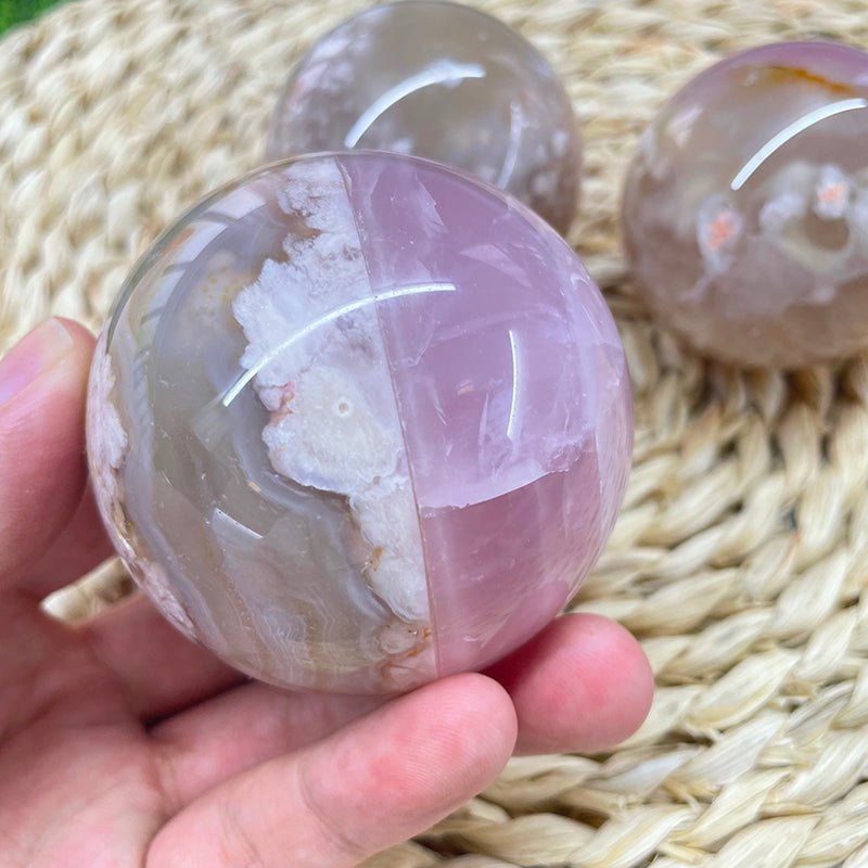 Flower Agate With Rose Quartz Stiching Spheres GEMROCKY-Spheres-