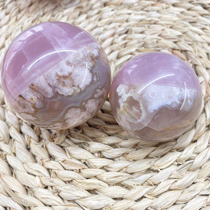 Flower Agate With Rose Quartz Stiching Spheres GEMROCKY-Spheres-