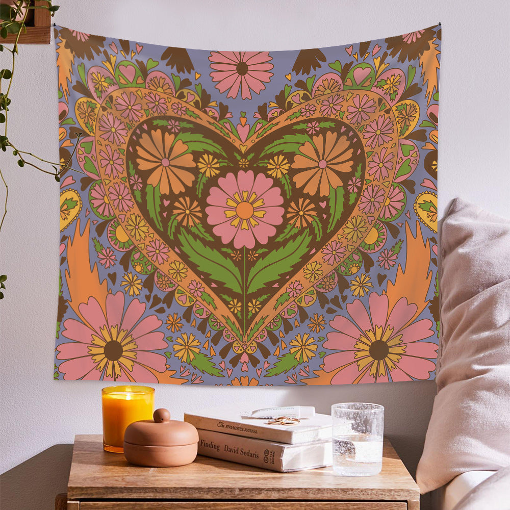 Flower Heart Background Cloth Decor Tapestry GEMROCKY-Decoration-