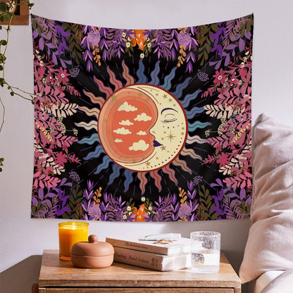 Flower Sleeping Moon Sun Background Cloth Decor Tapestry GEMROCKY-Decoration-