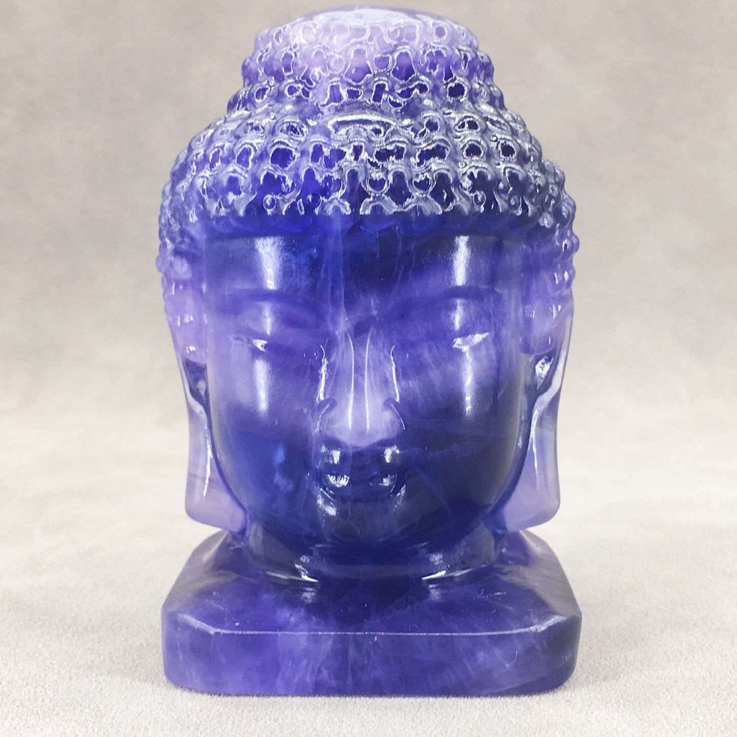 Fluorite Budda Head 8.5cm Carvings GEMROCKY-Carvings-