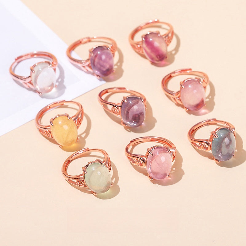 Fluorite Crystal Silver Rose Openable Rings GEMROCKY-Jewelry-Rose Golden Color-