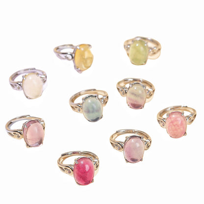 Fluorite Crystal Silver Rose Openable Rings GEMROCKY-Jewelry-