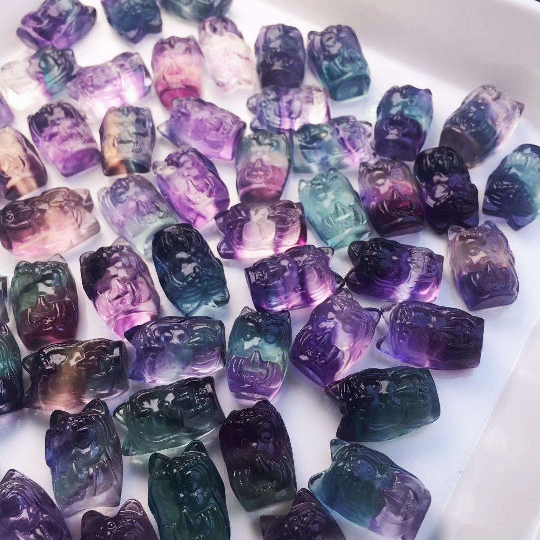 Fluorite Multi Styles of Super Mini Carvings GEMROCKY-Carvings-Fox 18mm-