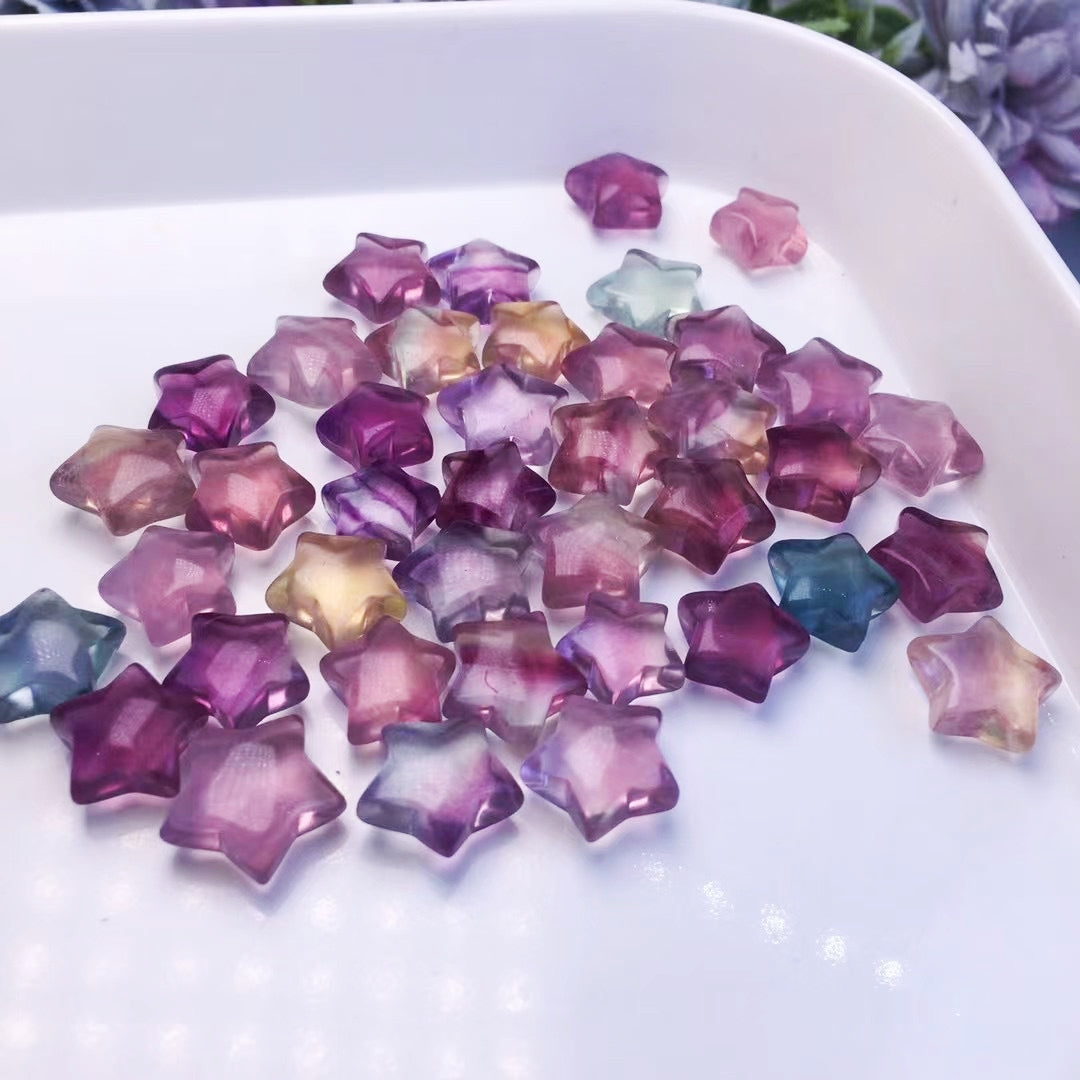 Fluorite Multi Styles of Super Mini Carvings GEMROCKY-Carvings-Star 12mm-