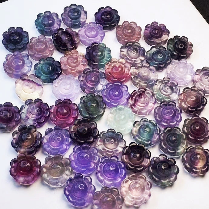 Fluorite Multi Styles of Super Mini Carvings GEMROCKY-Carvings-Sunflower 17mm-