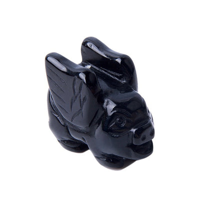 Flying Pig Crystal 4.5cm Carvings GEMROCKY-Carvings-Black Obsidian-