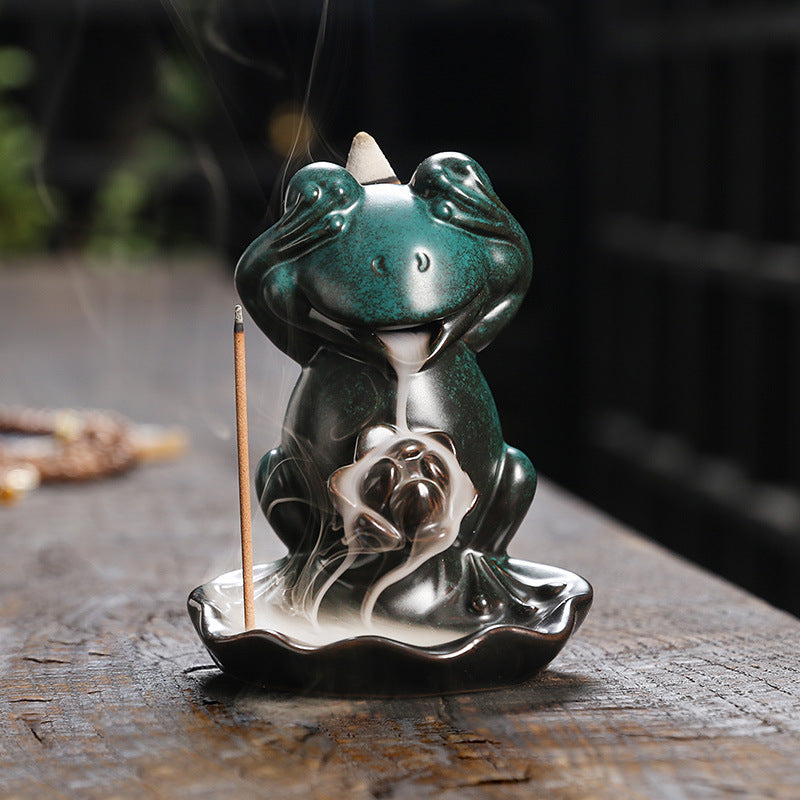 Frog on Lotus Backflow Halloween Incense Burner Home Decor Ornaments GEMROCKY-Psychic-DONT LOOK-