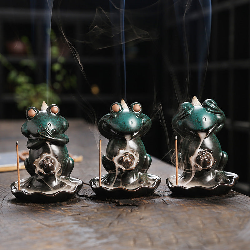 Frog on Lotus Backflow Halloween Incense Burner Home Decor Ornaments GEMROCKY-Psychic-SET-