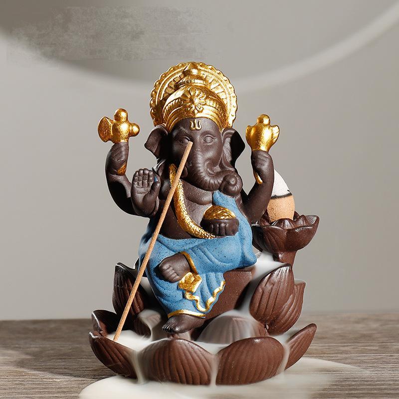 Ganesha Indian Ele God Backflow Incense Burner Home Decor Ornaments GEMROCKY-Psychic-Blue-