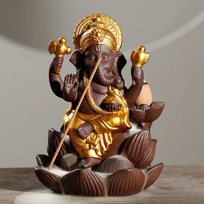 Ganesha Indian Ele God Backflow Incense Burner Home Decor Ornaments GEMROCKY-Psychic-Golden-