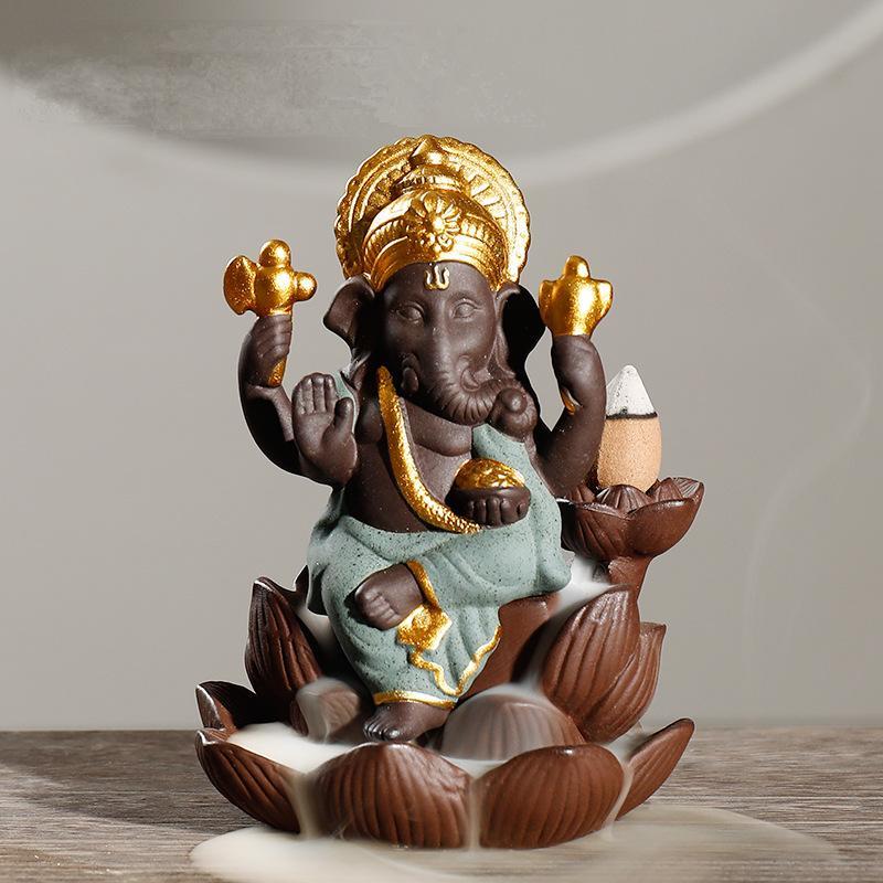 Ganesha Indian Ele God Backflow Incense Burner Home Decor Ornaments GEMROCKY-Psychic-Green-