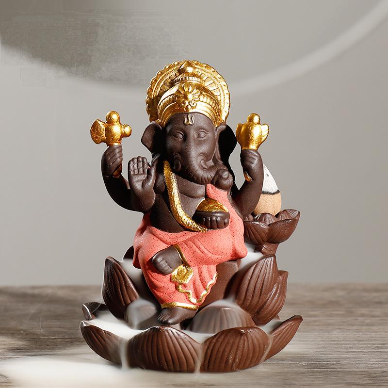 Ganesha Indian Ele God Backflow Incense Burner Home Decor Ornaments GEMROCKY-Psychic-Red-