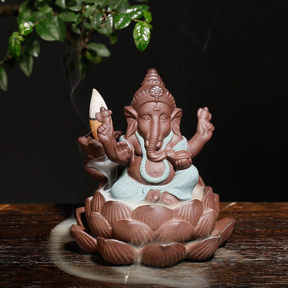 Ganesha Indian Ele God on Lotus Backflow Incense Burner Home Decor Ornaments GEMROCKY-Psychic-Green-