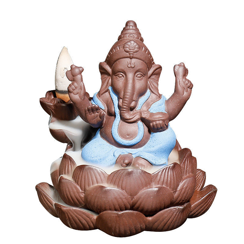 Ganesha Indian Ele God on Lotus Backflow Incense Burner Home Decor Ornaments GEMROCKY-Psychic-