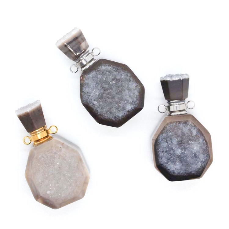 Gary Agate Geode Crystal Perfume Bottle Pendant Necklaces GEMROCKY-Jewelry-