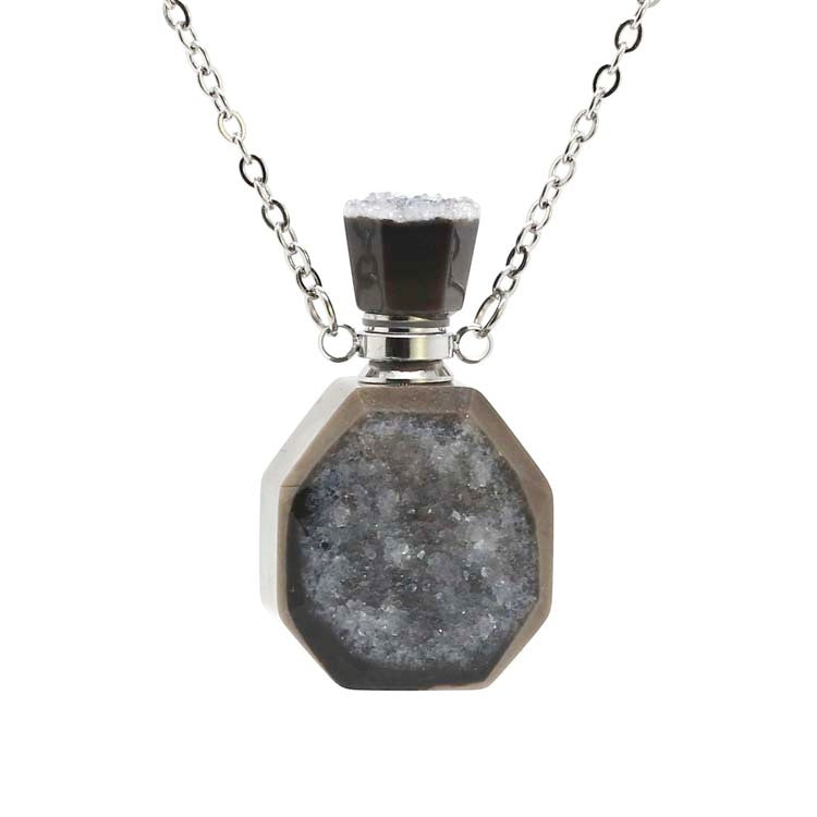 Gary Agate Geode Crystal Perfume Bottle Pendant Necklaces GEMROCKY-Jewelry-Silver-