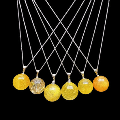 Golden Rutile Quartz Sphere Pendant Necklaces GEMROCKY-Jewelry-Necklace-