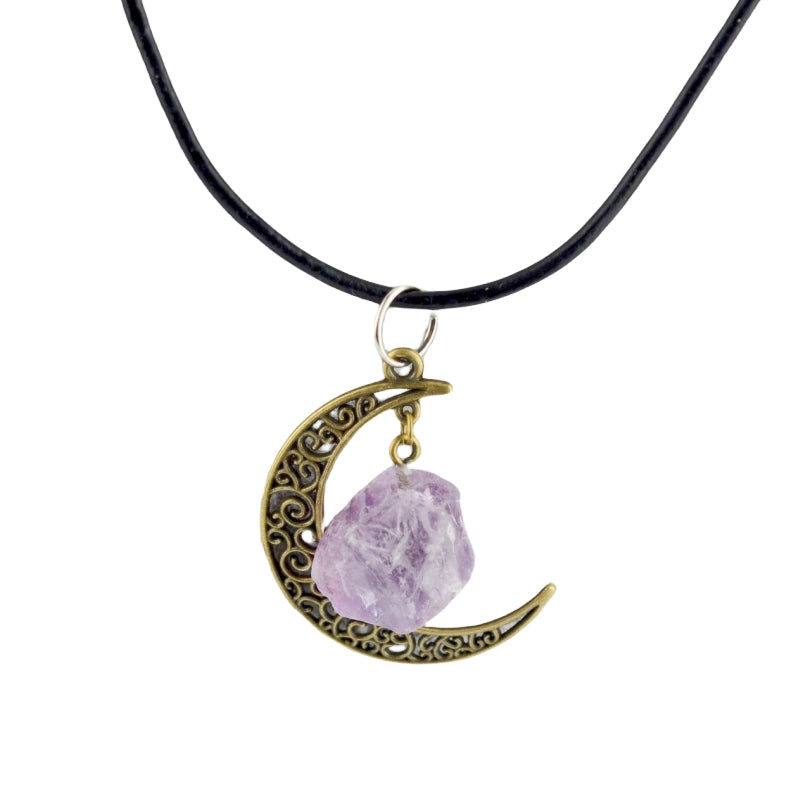 Gothic Rough Crystal Antique Moon Pendant Necklaces GEMROCKY-Jewelry-Amethyst Cooper Color-