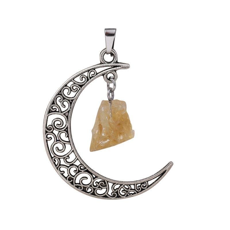 Gothic Rough Crystal Antique Moon Pendant Necklaces GEMROCKY-Jewelry-Citrine Sliver Color-