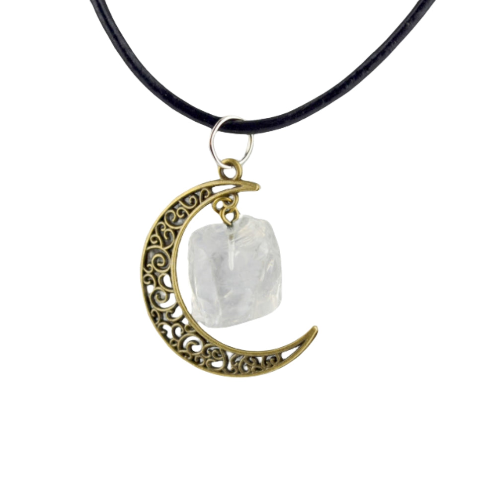 Gothic Rough Crystal Antique Moon Pendant Necklaces GEMROCKY-Jewelry-Clear Quartz Cooper Color-