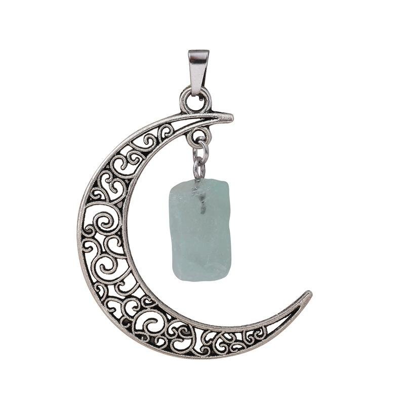 Gothic Rough Crystal Antique Moon Pendant Necklaces GEMROCKY-Jewelry-Green Quartz Sliver Color-