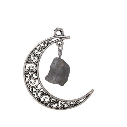 Gothic Rough Crystal Antique Moon Pendant Necklaces GEMROCKY-Jewelry-Labradorite Sliver Color-