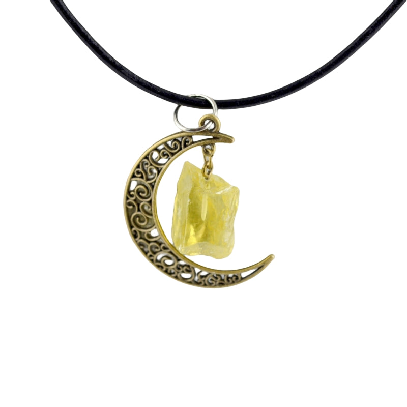 Gothic Rough Crystal Antique Moon Pendant Necklaces GEMROCKY-Jewelry-Lemon Quartz Cooper Color-