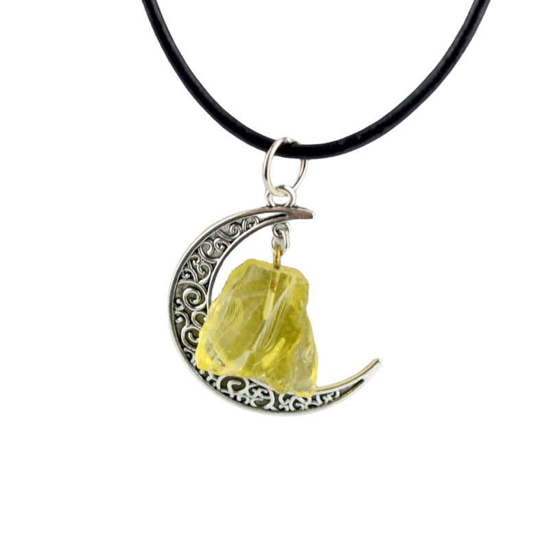 Gothic Rough Crystal Antique Moon Pendant Necklaces GEMROCKY-Jewelry-Lemon Quartz Silver Color-