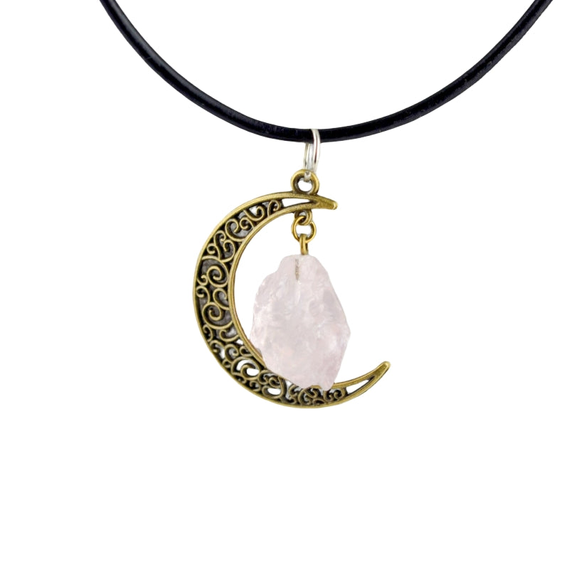 Gothic Rough Crystal Antique Moon Pendant Necklaces GEMROCKY-Jewelry-Rose Quartz Cooper Color-