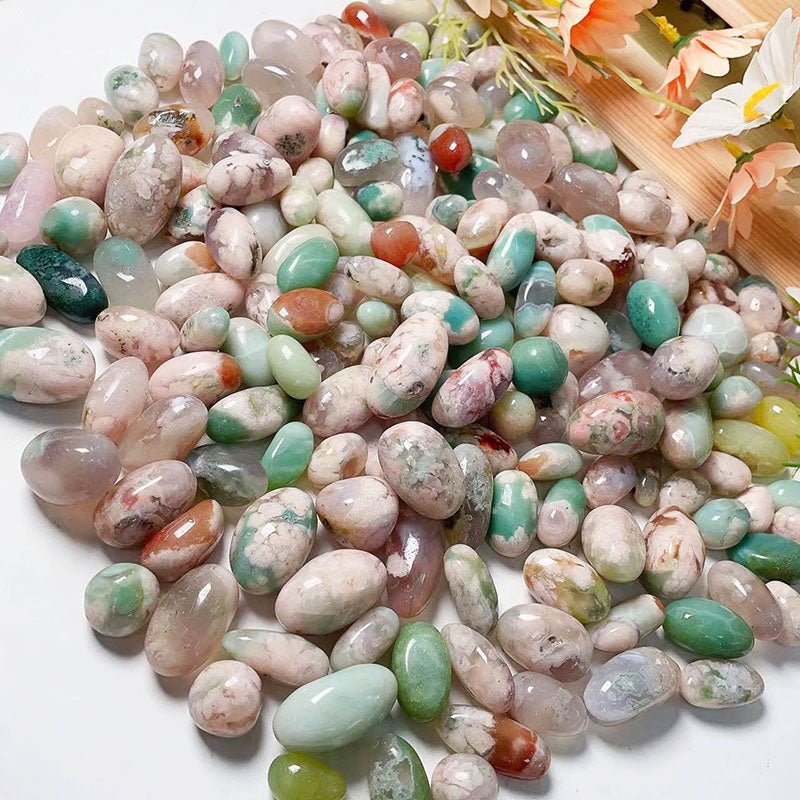 Green Flower Agate Tumble Stones GEMROCKY-Tumbles-