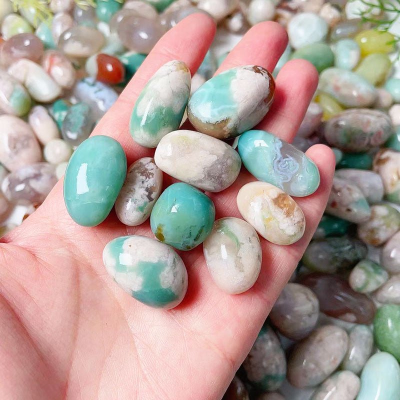 Green Flower Agate Tumble Stones GEMROCKY-Tumbles-