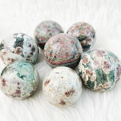 Green Flower Jasper Spheres GEMROCKY-Spheres-