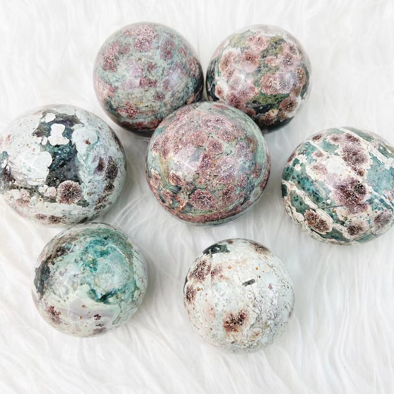 Green Flower Jasper Spheres GEMROCKY-Spheres-