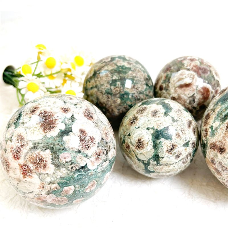 Green Flower Jasper Spheres GEMROCKY-Spheres-