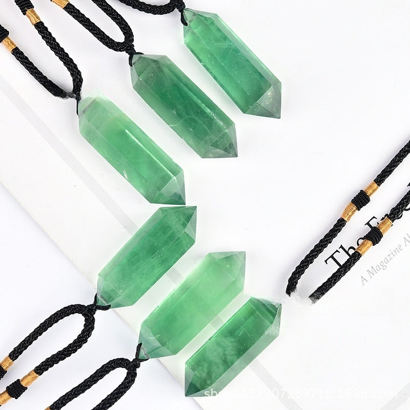 Green Fluorite Double Points Necklaces GEMROCKY-Jewelry-