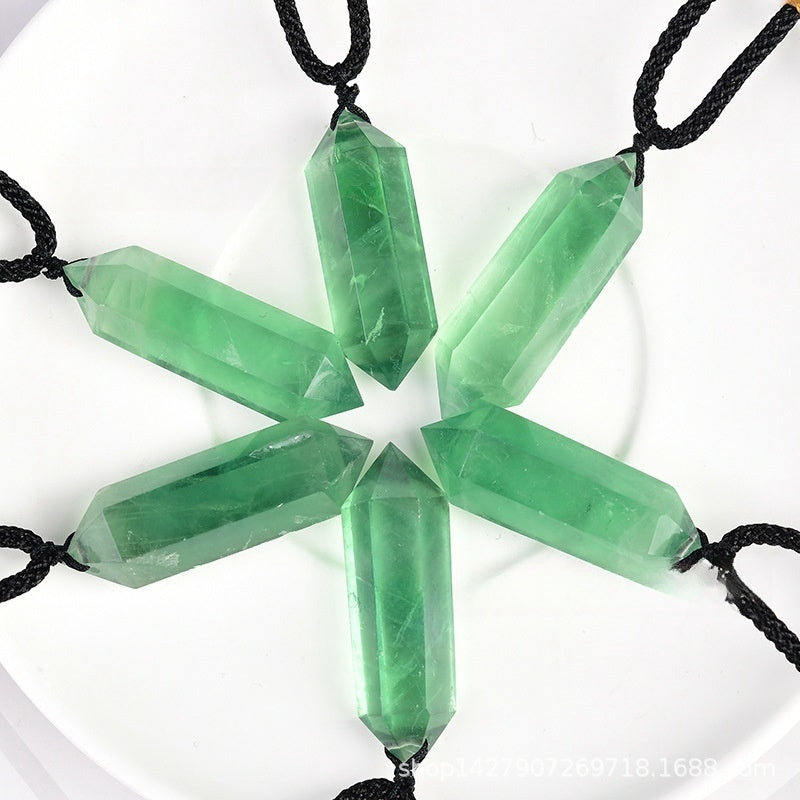 Green Fluorite Double Points Necklaces GEMROCKY-Jewelry-