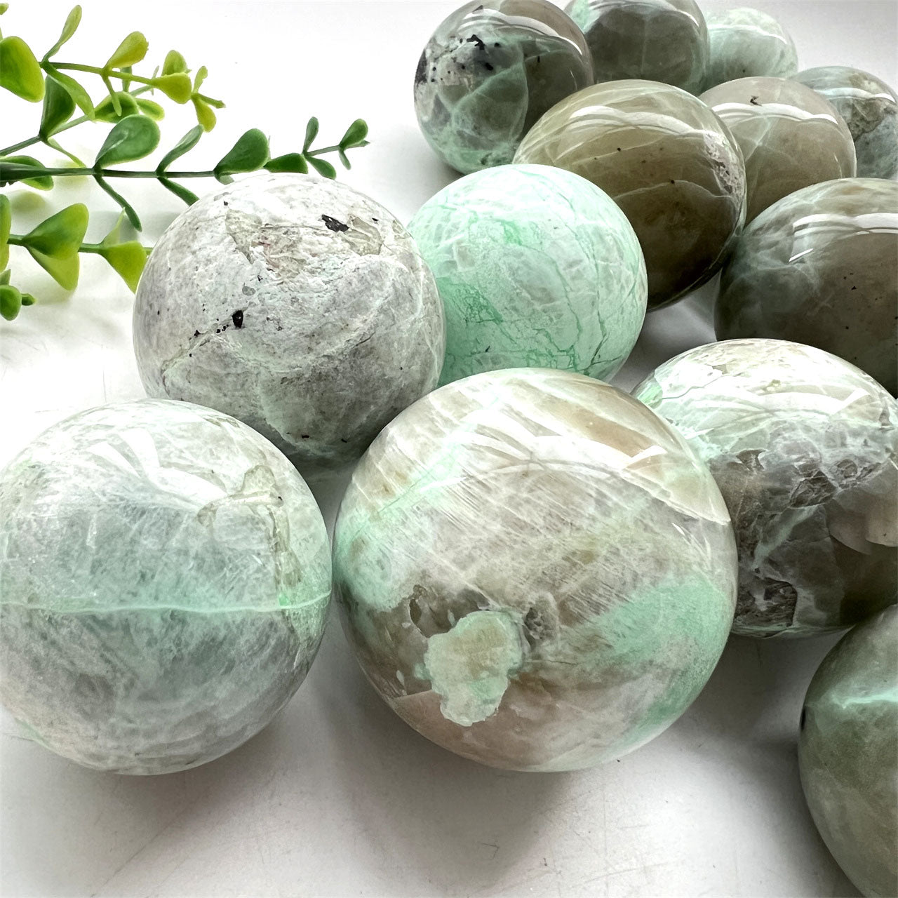 Green Moonstone Garnierite Spheres GEMROCKY-Spheres-