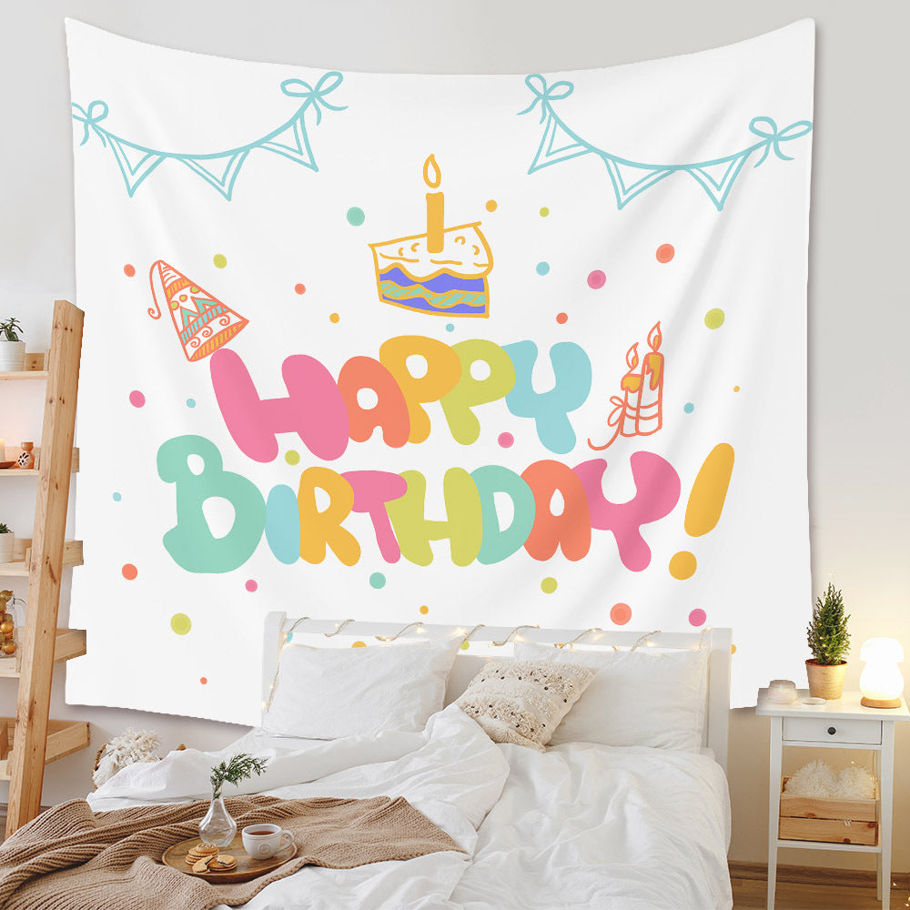 Happy Birthday Background Cloth Home Decor Tapestry GEMROCKY-Decoration-73*95cm-2-